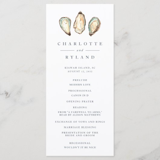 Programme Mariage d'huîtres d'aquarelle côtière (Devant)