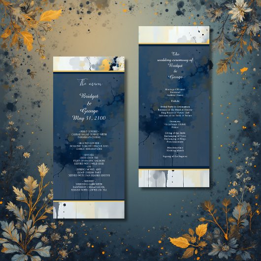 Programme mariage d'illustration Abstrait Blue & Gold Ink