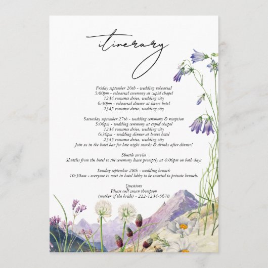 Programme Mariage d'itinéraire rustique Fleur sauvage Mounta (Dos)