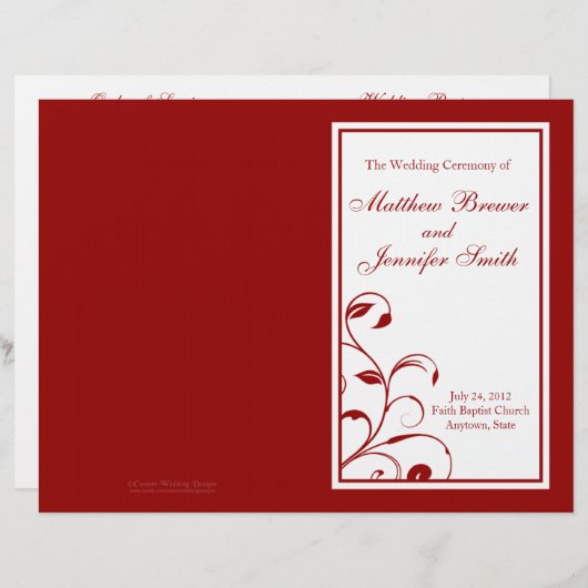 Programme mariage d'ordre de service et de cérémon (Devant / Derrière)