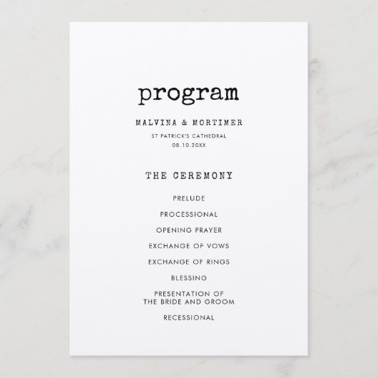 Programme Mariage double face minimaliste (Devant)