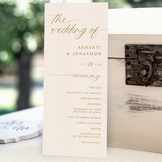 Programme Mariage doux romantique écriture Ivory et Or