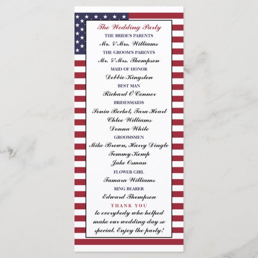 Programme Mariage du drapeau américain (Dos)