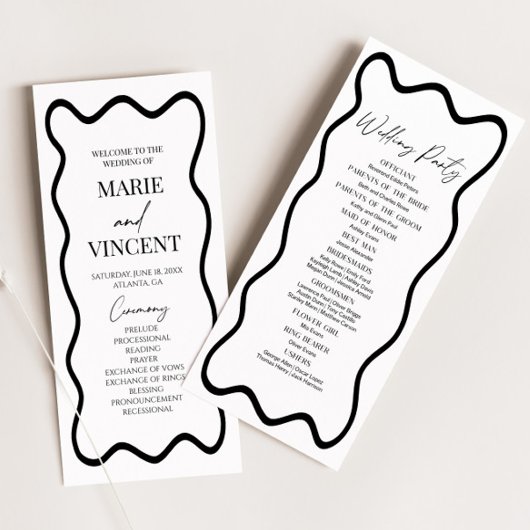 Programme Mariage élégant à bord ondulé noir et blanc