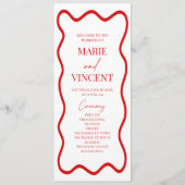 Programme Mariage Élégant à Bordure Ondulée Rouge Blanc (Devant)