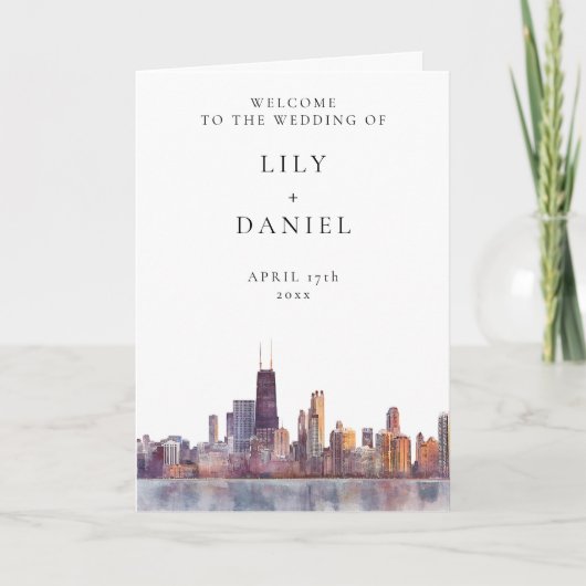 Programme Mariage élégant à Chicago à l'aquarelle (Devant)