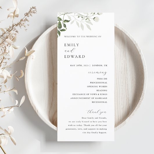 Programme Mariage Élégant à la Sauge Verte et Fleurs Blanche