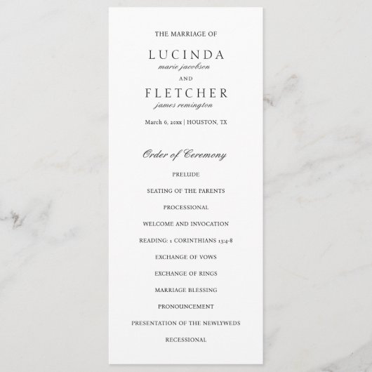 Programme Mariage élégant à l'ancienne en noir et blanc (Devant)