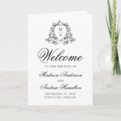 Programme Mariage élégant à monogramme floral noir (Devant)
