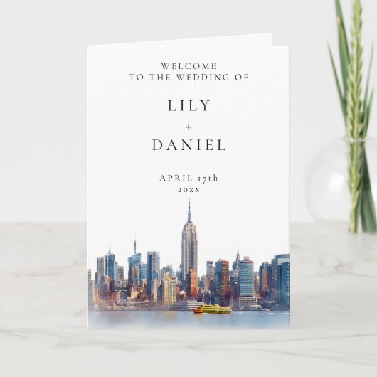 Programme Mariage élégant à New York à l'aquarelle (Devant)