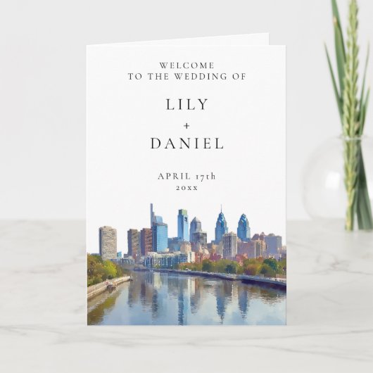 Programme Mariage élégant à Philadelphie à l'aquarelle (Devant)