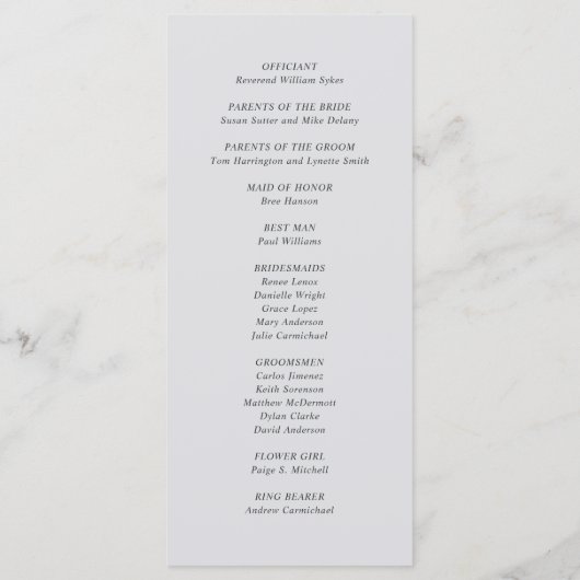 Programme Mariage Élégant Andrea Gray (Dos)