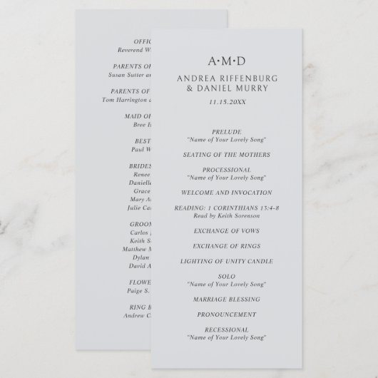 Programme Mariage Élégant Andrea Gray (Devant / Derrière)