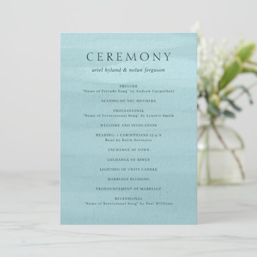 Programme Mariage Élégant Aquarelle Bleue Moderne (Debout devant)