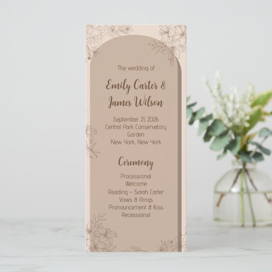 Programme Mariage Élégant aux Fleurs Beige (Debout devant)