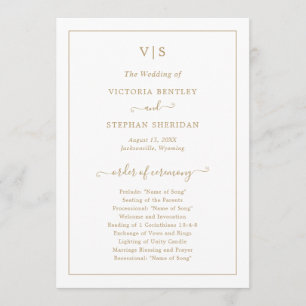 Programme Mariage élégant avec monogramme en or traditionnel