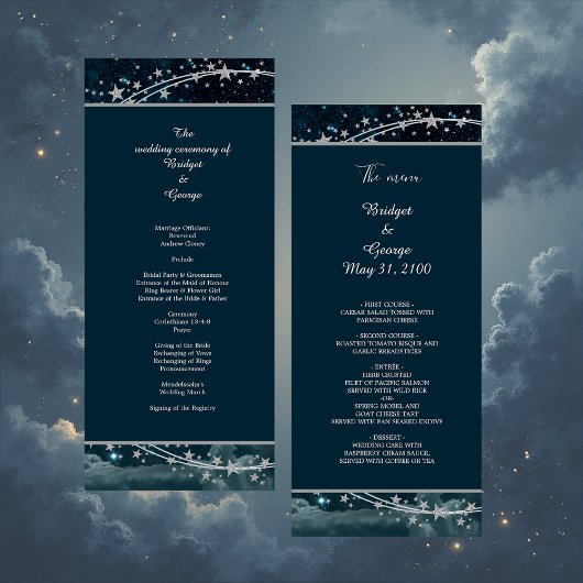 Programme mariage élégant bleu galaxie ciel