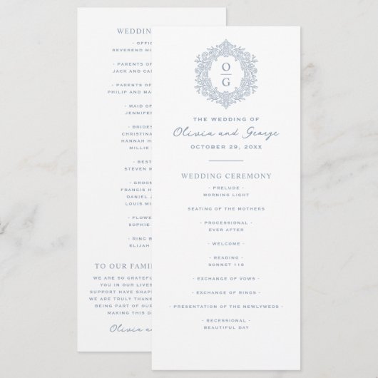 Programme Mariage Élégant Bleu Héritage (Devant / Derrière)
