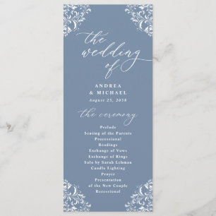 Programme Mariage Élégant Bleu Poussiéreux Vintage Classique