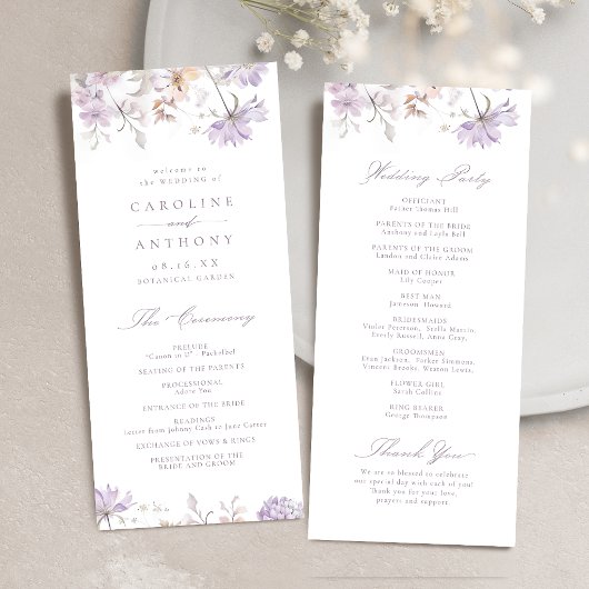 Programme Mariage Élégant Botanique Floral Bohème Violet