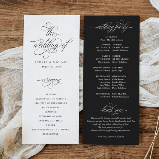 Programme Mariage Élégant Calligraphie Ancienne Fortune