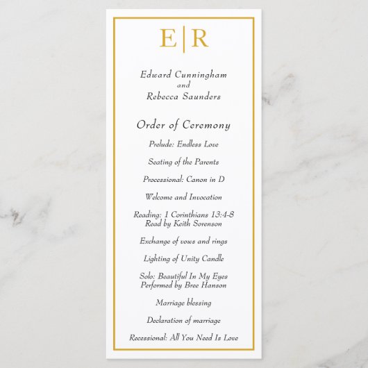 Programme Mariage Élégant Classique Monogramme Doré (Devant)