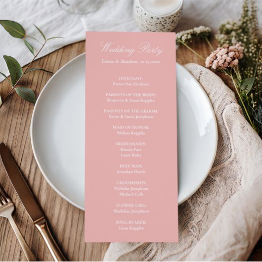 Programme Mariage Élégant Classique Rose Pâle Écriture