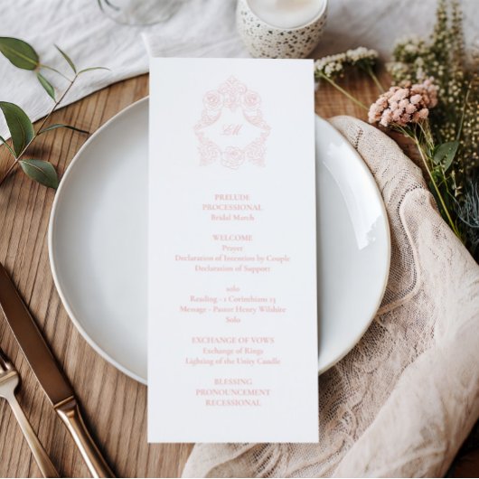Programme Mariage Élégant Classique Rose Pâle Écriture