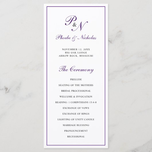 Programme Mariage Élégant Classique Royal Pourpre (Devant)