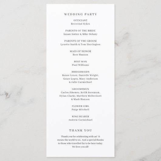 Programme Mariage élégant classique simple (Dos)