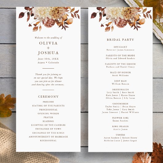 Programme Mariage Élégant d'Automne