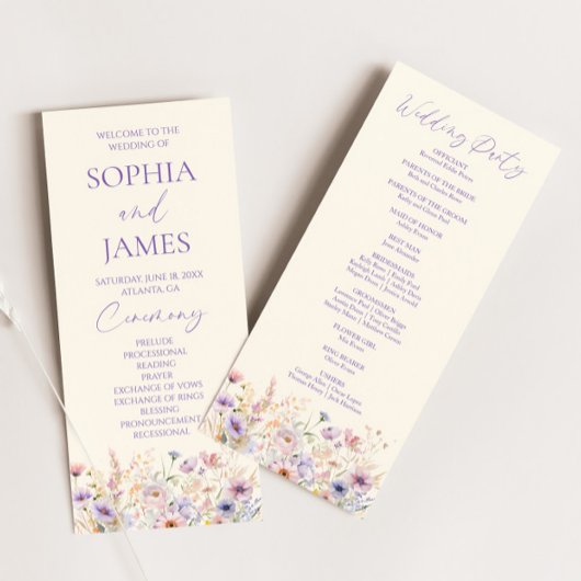 Programme Mariage Élégant de Prairie de Fleurs Sauvages Rose