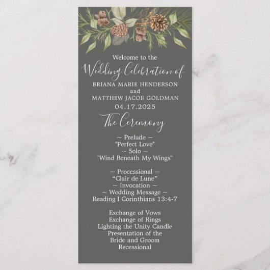 Programme Mariage élégant écriture gris hivernal (Devant)