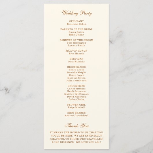 Programme Mariage élégant en cuivre ivoire simple (Dos)