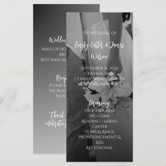 Programme Mariage Élégant en Noir et Blanc (Devant / Derrière)
