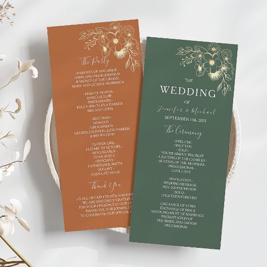 Programme Mariage Élégant en Terracotta et Vert Olive