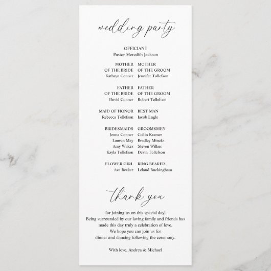 Programme Mariage élégant et romantique moderne (Dos)