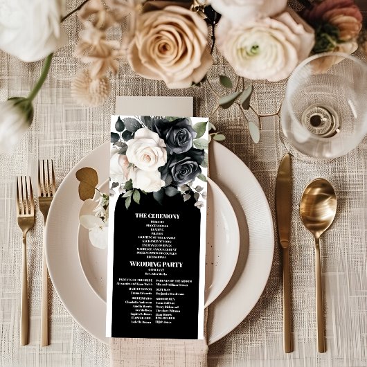 Programme Mariage Élégant Fleurs Noir et Blanc