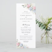 Programme Mariage Élégant Fleurs Roses et Bleues Hydrangea (Debout devant)
