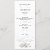 Programme Mariage Élégant Fleurs Roses et Bleues Hydrangea (Dos)