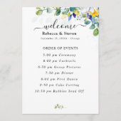 Programme Mariage élégant floral aquarelle jaune et bleu (Devant)