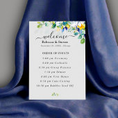 Programme Mariage élégant floral aquarelle jaune et bleu