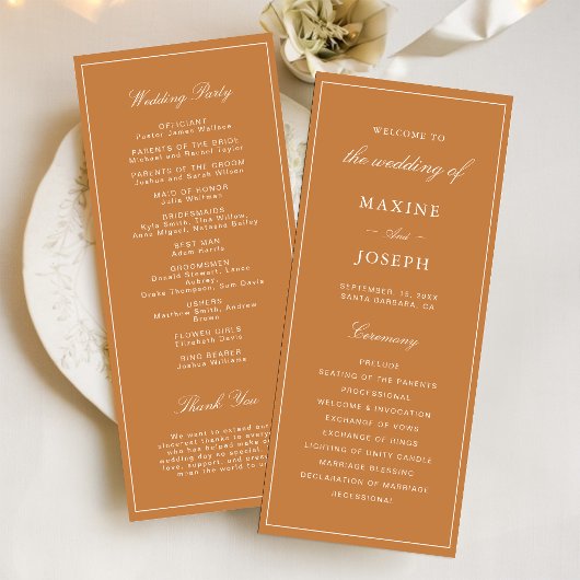 Programme Mariage Élégant Formel Orange Brûlée