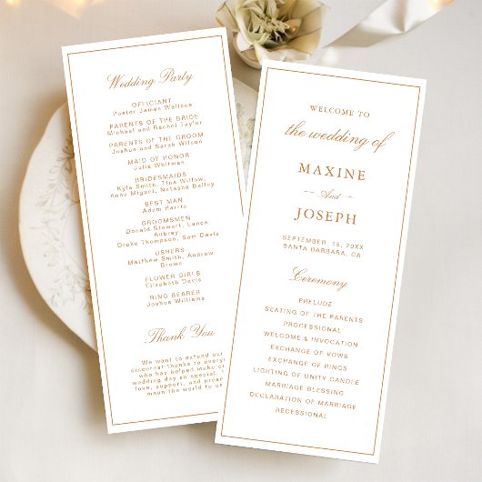 Programme Mariage Élégant Formel Orange Brûlée