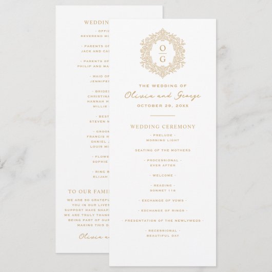 Programme Mariage Élégant Héritage en Or (Devant / Derrière)