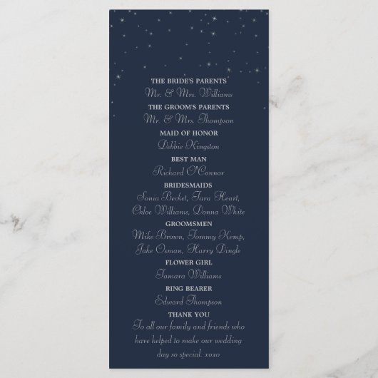 Programme Mariage Elegant Marine & Silver Falling Stars (Dos)