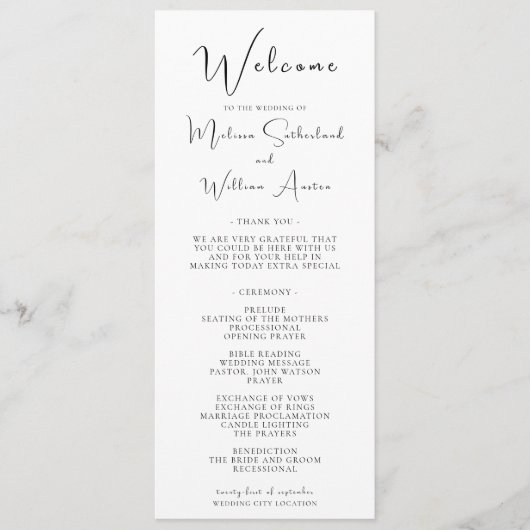 Programme Mariage Élégant Moderne Noir & Blanc (Devant)