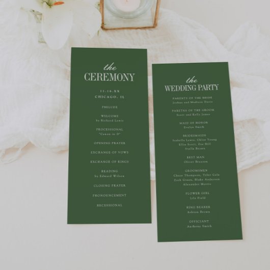 Programme Mariage élégant moderne typographie vert olive fon