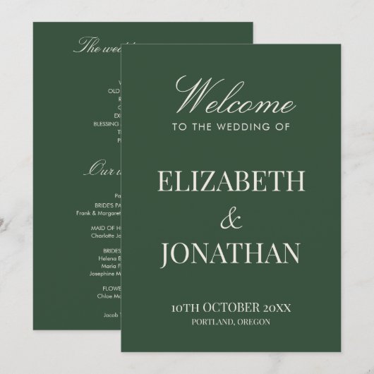 Programme Mariage élégant moderne vert classique à l'ancienn (Devant / Derrière)