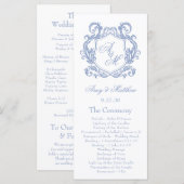 Programme Mariage Élégant Monogramme Bleu Poussiéreux Blason (Devant / Derrière)